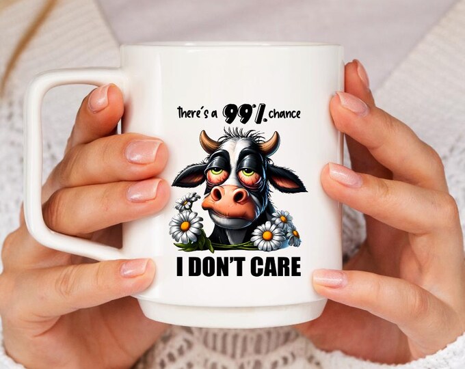 Funny Cow Mug with Daisy Flowers - I Don't Care' Quote Coffee Mug, Humorous Farm Animal Cup