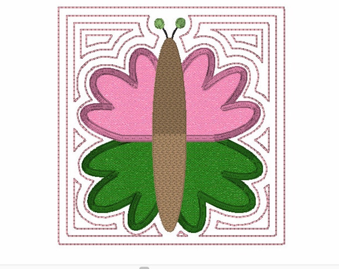 Butterfly Applique Quilt Block Embroidery Design
