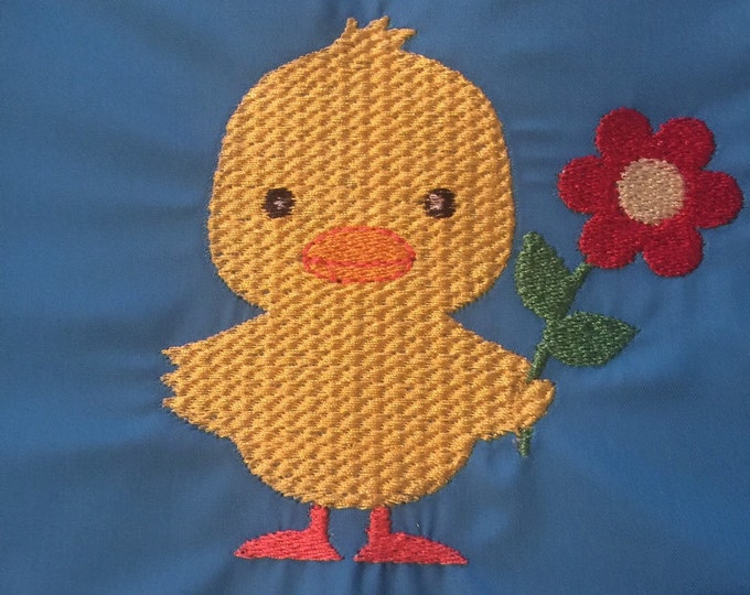Embroidery Design of Cute Duck with Flower