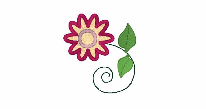 Swirly Stem Applique Flower Embroidery Design
