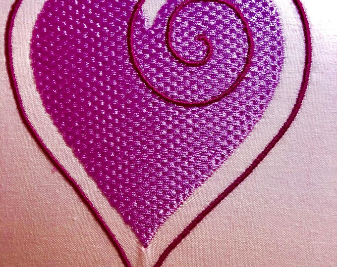 Embroidery Design of Heart with Satin Swirl