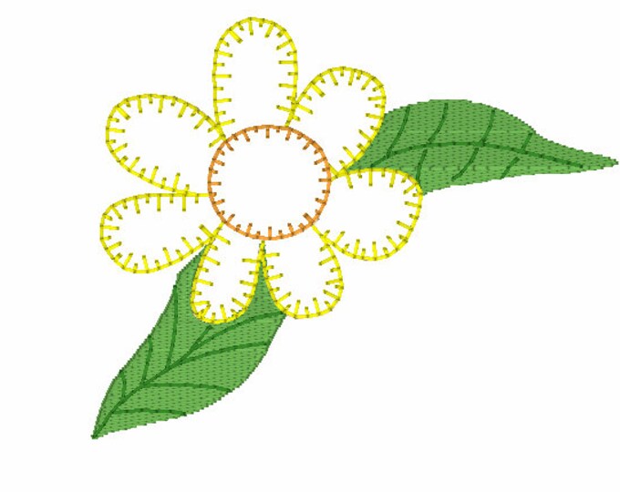Embroidery Design of Daisy Applique Flower 2 sizes 4x4 and 5x7