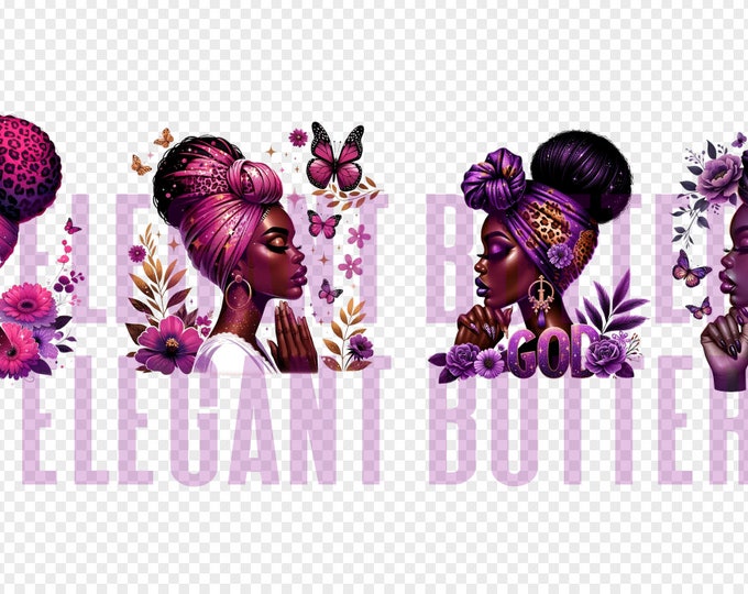 African American Black Woman Bundle set with Purple and Pink Decor
