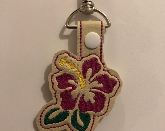Hibiscus Snap Tab Embroidery Design,Embroidery In the Hoop Files,Key Fob Embroidery Files,Snap Tab Embroidery Designs,In the hoop Designs