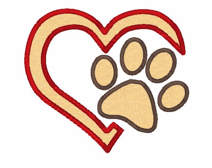 Embroidery Design of Heart and Paw Applique