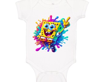 Colorful SpongeBob Baby Onesie – Fun Cartoon Bodysuit – Bright Baby Shower Gift – Unisex Baby Clothes – Vibrant Baby Outfit