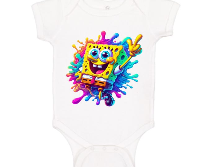 Colorful SpongeBob Baby Onesie – Fun Cartoon Bodysuit – Bright Baby Shower Gift – Unisex Baby Clothes – Vibrant Baby Outfit