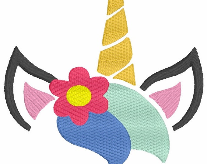 Embroidery Design of Unicorn Face with Flower