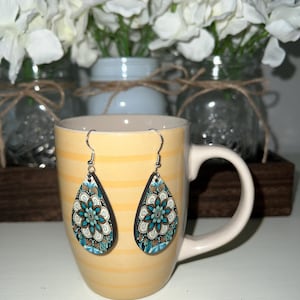 Bohemian Mandala Wood Teardrop Earrings - Handcrafted Artisan Dangle Earrings