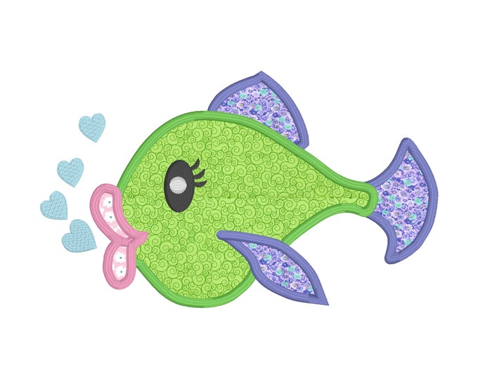 Kissing  fish Design For Machine Embroidery INSTANT Download,Fish Applique, Fish Embroidery