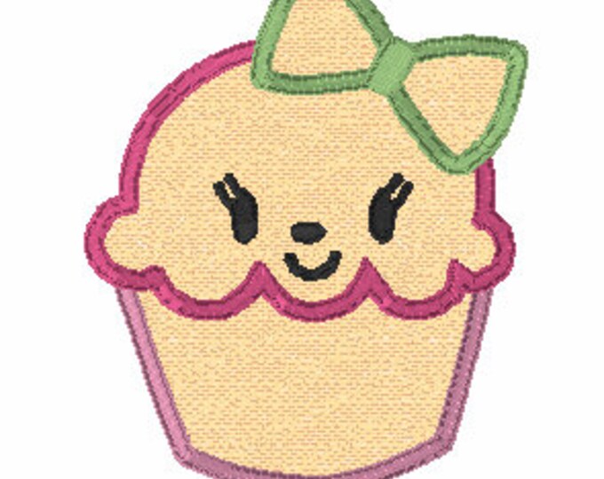 Embroidery Design of Cupcake Appliqué with Bow