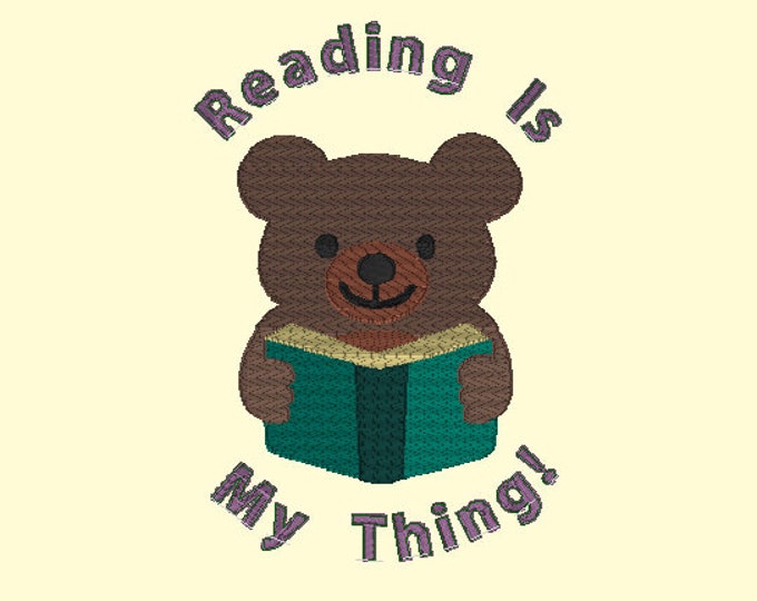 Embroidery Design of Reading Teddy bear