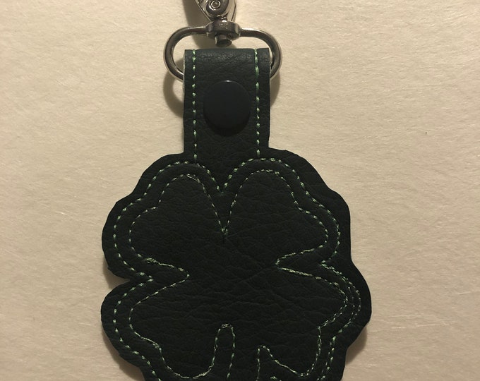 Four Leaf Clover Snap Tab,In the Hoop Embroidery Designs,In the Hoop Snap Tab Key Fobs,Four Leaf Clover Embroidery Designs,Snap Tab Key Fob