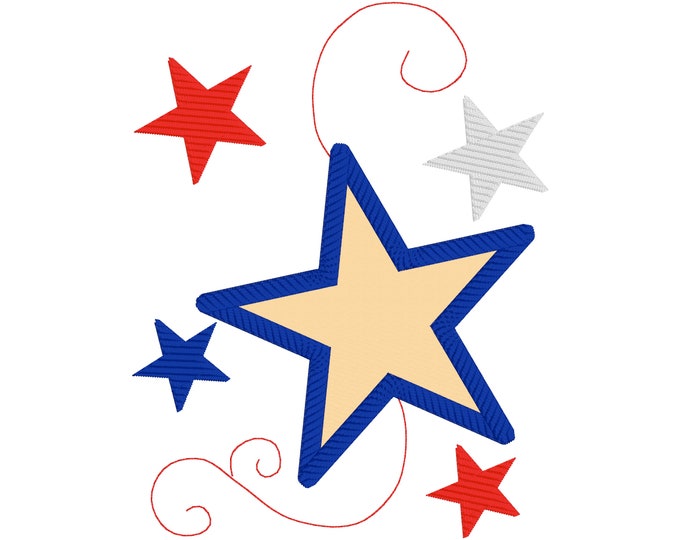 Patriotic Star and Swirls Embroidery Design