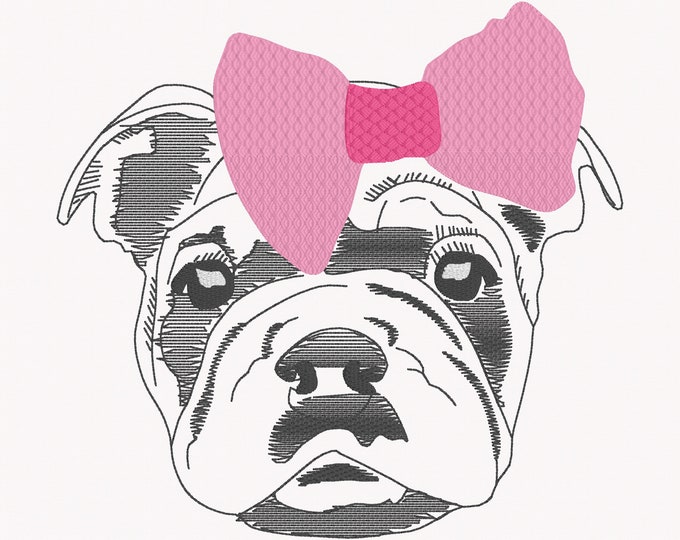 Sketch Pug with Bow Embroidery Design