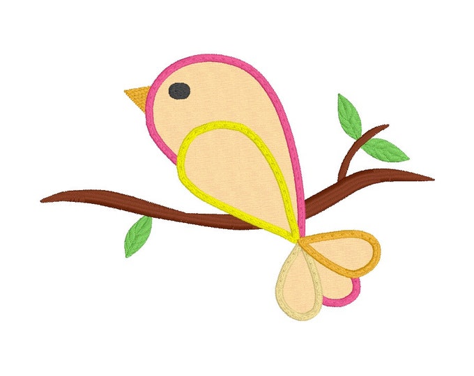Applique Bird on a Branch Embroidery Design