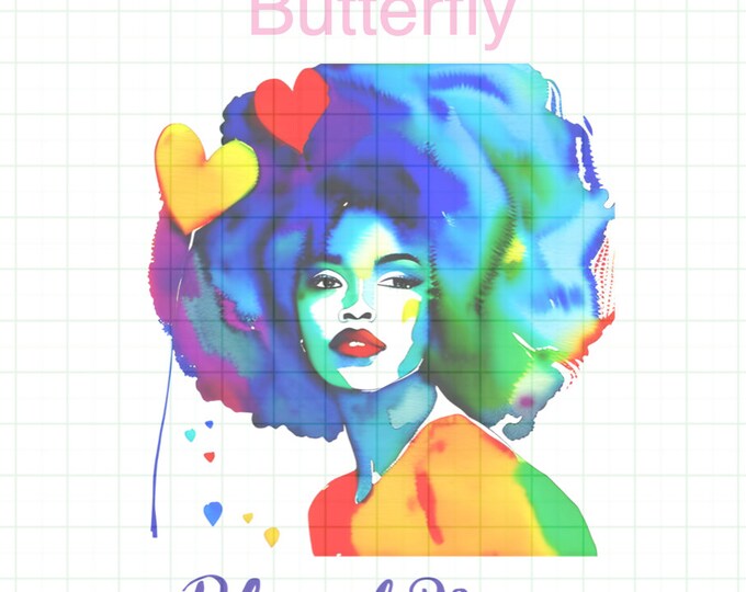 Afro Hair Woman with hearts Transparent PNG File for Sublimation