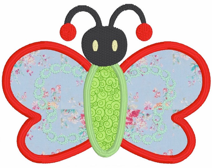 Embroidery Design of Butterfly Applique with motif run