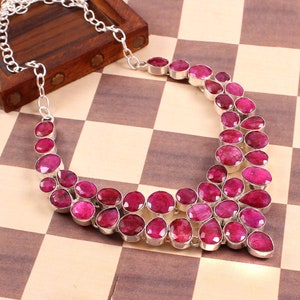 Handcrafted Ruby Gemstone Necklace: 925 Sterling Silver Statement Jewelry