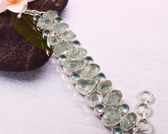 Pulsera de aguamarina en bruto en plata 925: joyería de fiesta con piedras preciosas naturales
