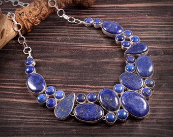 Natural Blue Lapis Lazuli Gemstone 925 Silver Necklace Jewelry, Unique Designer Jewelry