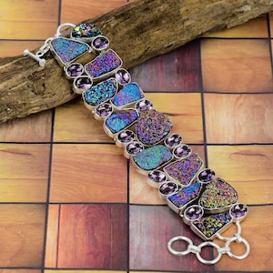 Beautiful Titanium Druzy Amethyst 925 Silver Plated Bracelet Jewelry, Unique Designer Handcrafted Jewelry