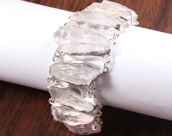 Natural Raw Crystal Gemstone Silver Bracelet, Rough Stone Bracelet, Unusual Shape Bracelet, Unique Bracelet, Party Wear Bracelet, Gift
