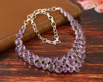 Natuurlijke amethist edelsteenketting, unieke designersieraden