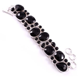 Black Onyx Gemstone 925 Silver Plated Bracelet, Fashion Jewelry