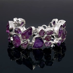 Natural Unusual Shape Raw Amethyst 925 Silver plated Unique Bracelet Jewelry, Beautiful Handmade Jewelry