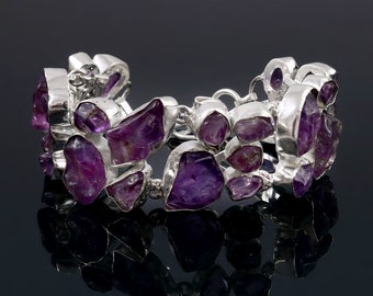 Natural Unusual Shape Raw Amethyst 925 Silver plated Unique Bracelet Jewelry, Beautiful Handmade Jewelry