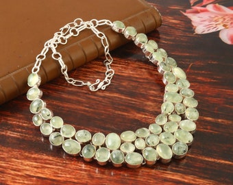 Collier Pendentif En Argent Avec Une Vraie Pierre Prehnite - Neuf Sans Emballage