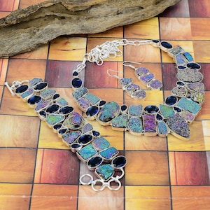 Blue Purple Titanium Druzy Agate Iolite Topaz Necklace Bracelet Earrings Designer Jewelry, Wedding Jewelry