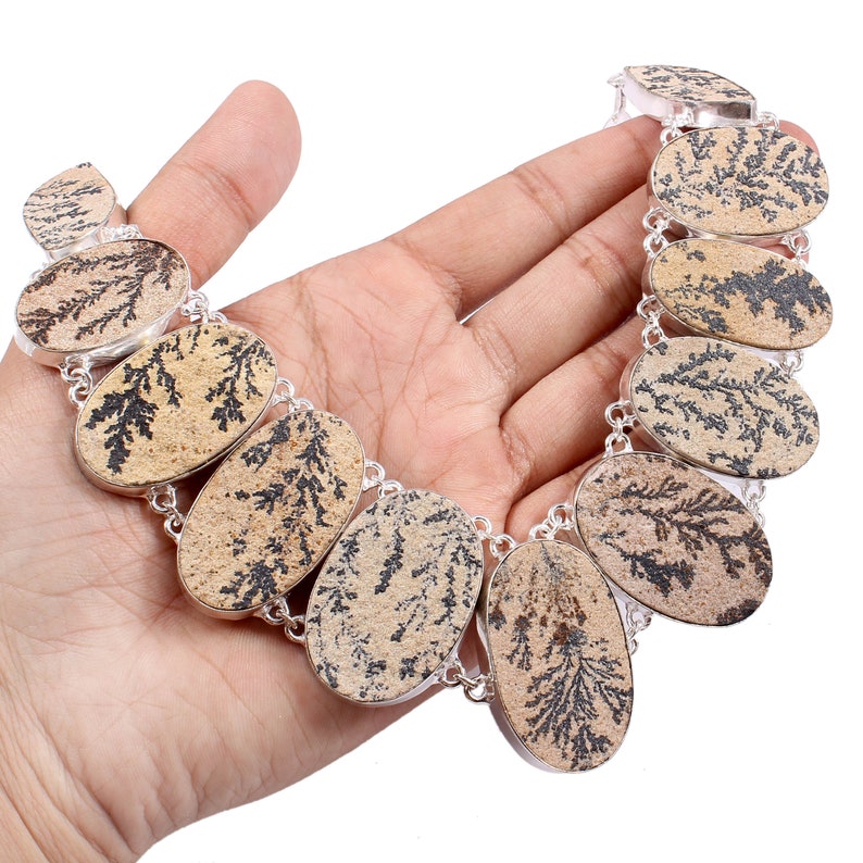 Psilomelane Dendrite Agate Necklace: 925 Silver Plated Bib Choker image 3