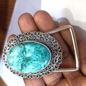 Genuine Huge Turquoise Gemstone Belt Buckle, Vintage Look Belt Buckle, Handcrafted Belt Buckle, Filigree Belt Buckle