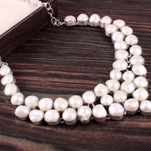 Beautiful Genuine Pearl Gemstone 925 Silver Necklace Jewelry, Designer Necklace, Pearl Necklace, Bib Necklace, Wedding Jewelry