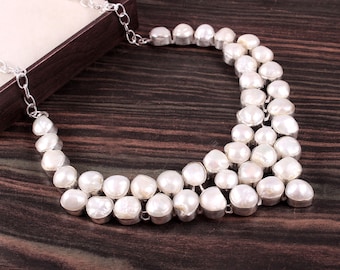 Beautiful Genuine Pearl Gemstone 925 Silver Necklace Jewelry, Designer Necklace, Pearl Necklace, Bib Necklace, Wedding Jewelry