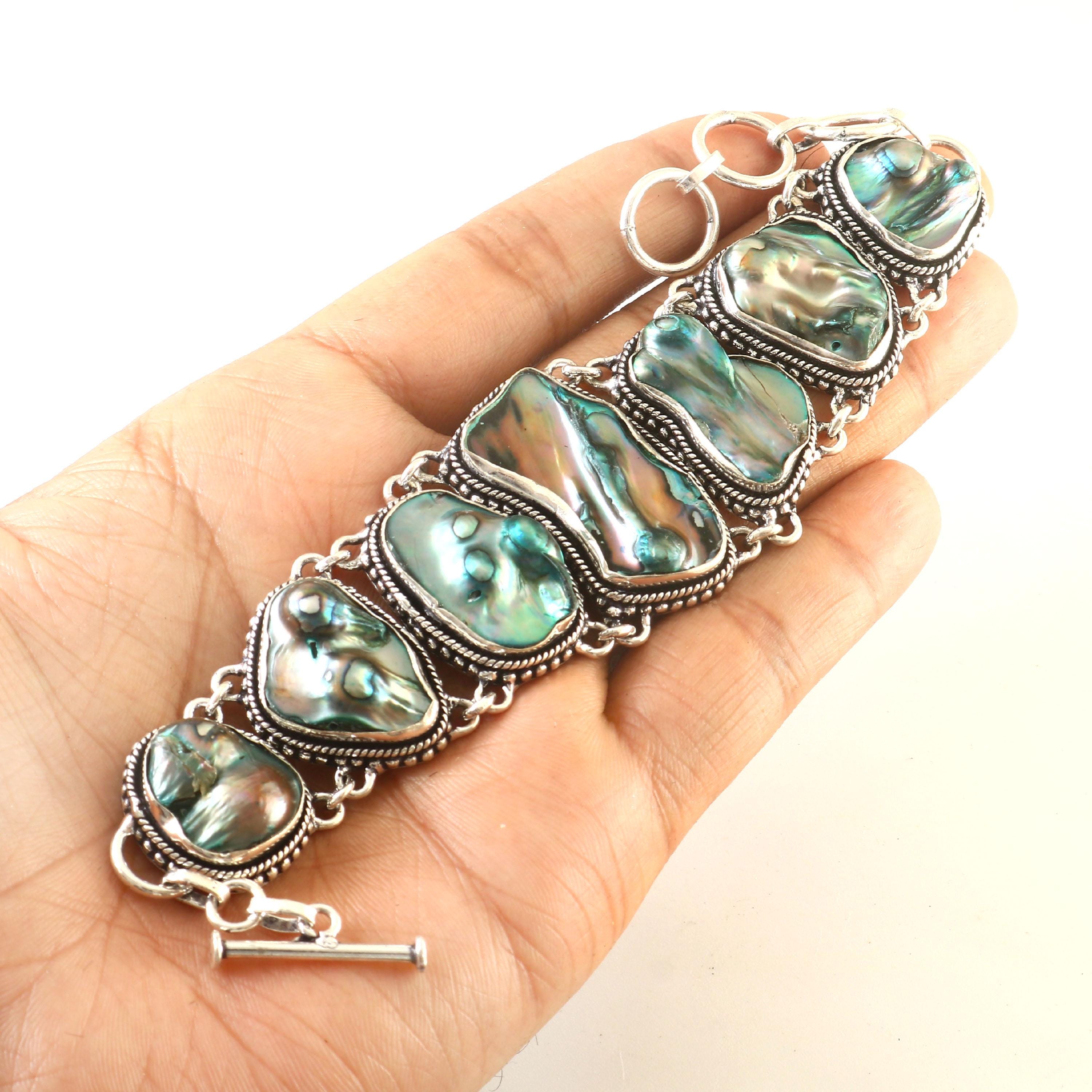 Bracelet Artisanal Femme Perles De Biwa Naturelles, Plaqué Argent 925 Ciselé