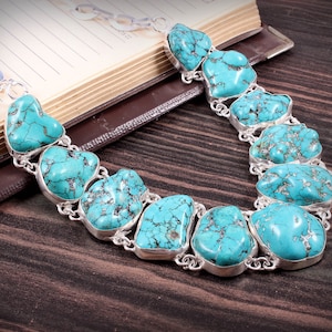 Collier turquoise du Tibet, Collier plaqué argent 925, Turquoise de forme inhabituelle, Collier pierre brute turquoise, Collier pierre brute