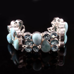 Natural Larimar Blue Topaz 925 Silver plated Bracelet, Unique Designer Jewelry,