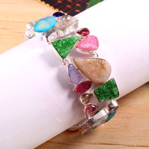 Beautiful Multi color Druzy Gemstone 925 Silver Plated Bracelet Jewelry, Unique Designer Handcrafted Jewelry