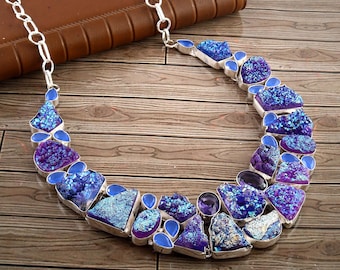 Beautiful Titanium Druzy Amethyst Necklace, 925 Silver plated Jewelry, Unique Designer Jewelry