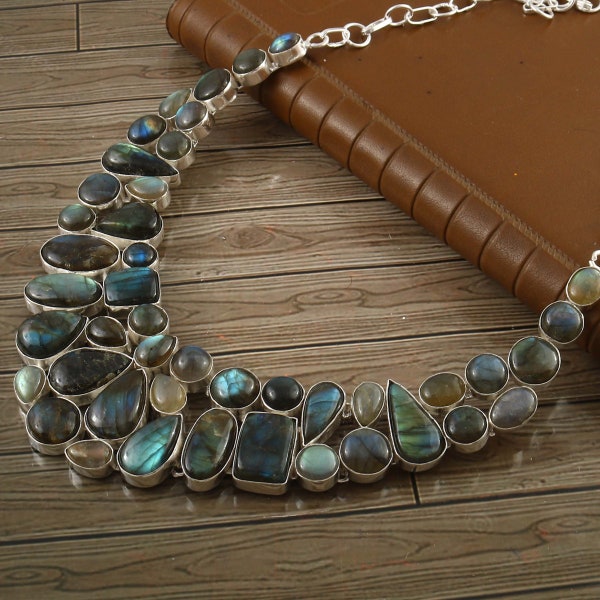 Flashy Labradorite 925 Collier plaqué argent, Bijoux de créateur uniques