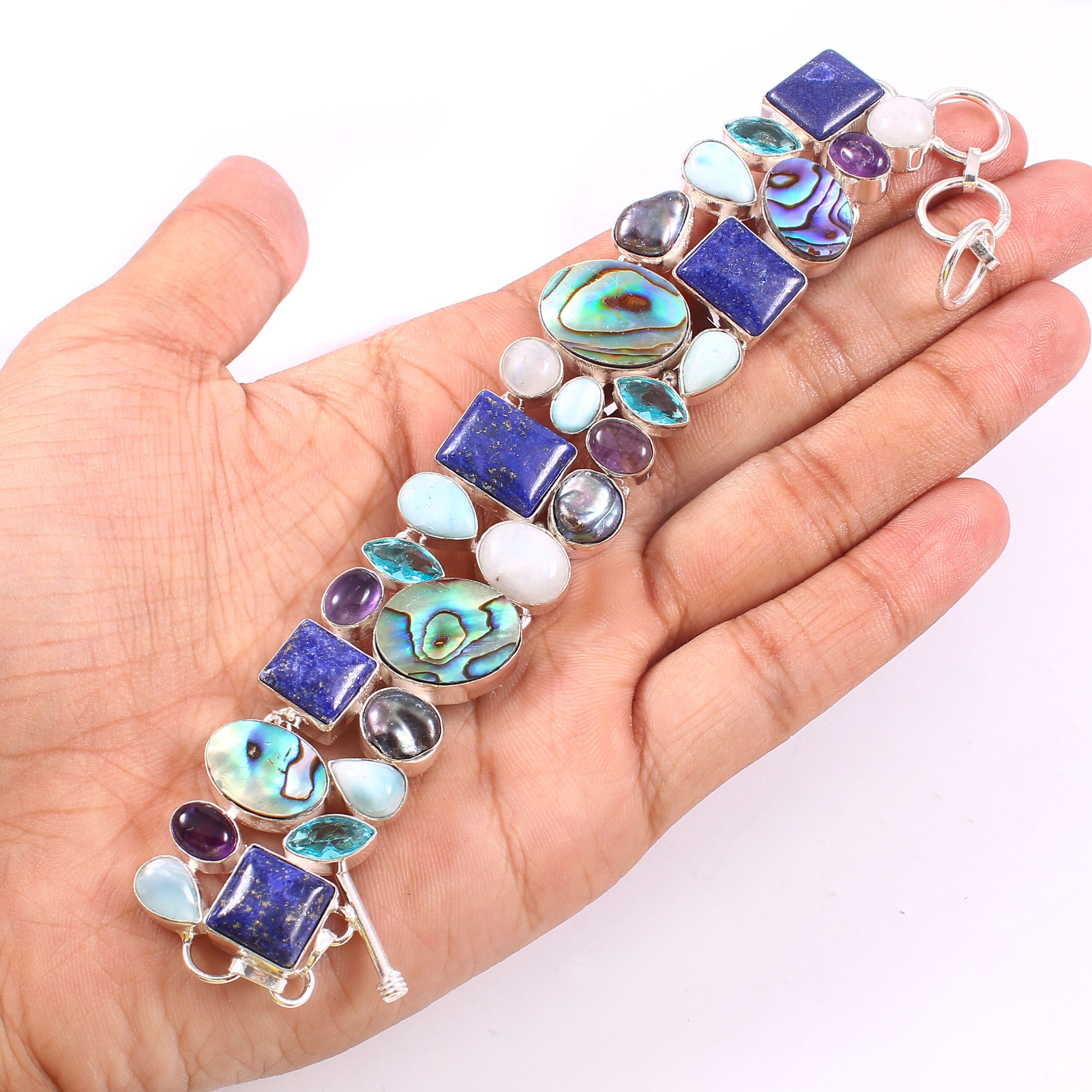 Lapis Lazuli Biwa Pearl Larimar Abalone Shell Blue Topaz