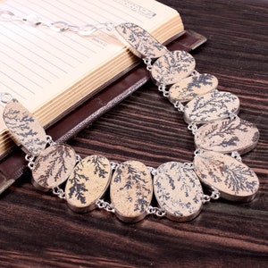 Psilomelane Dendrite Agate Necklace: 925 Silver Plated Bib Choker image 1