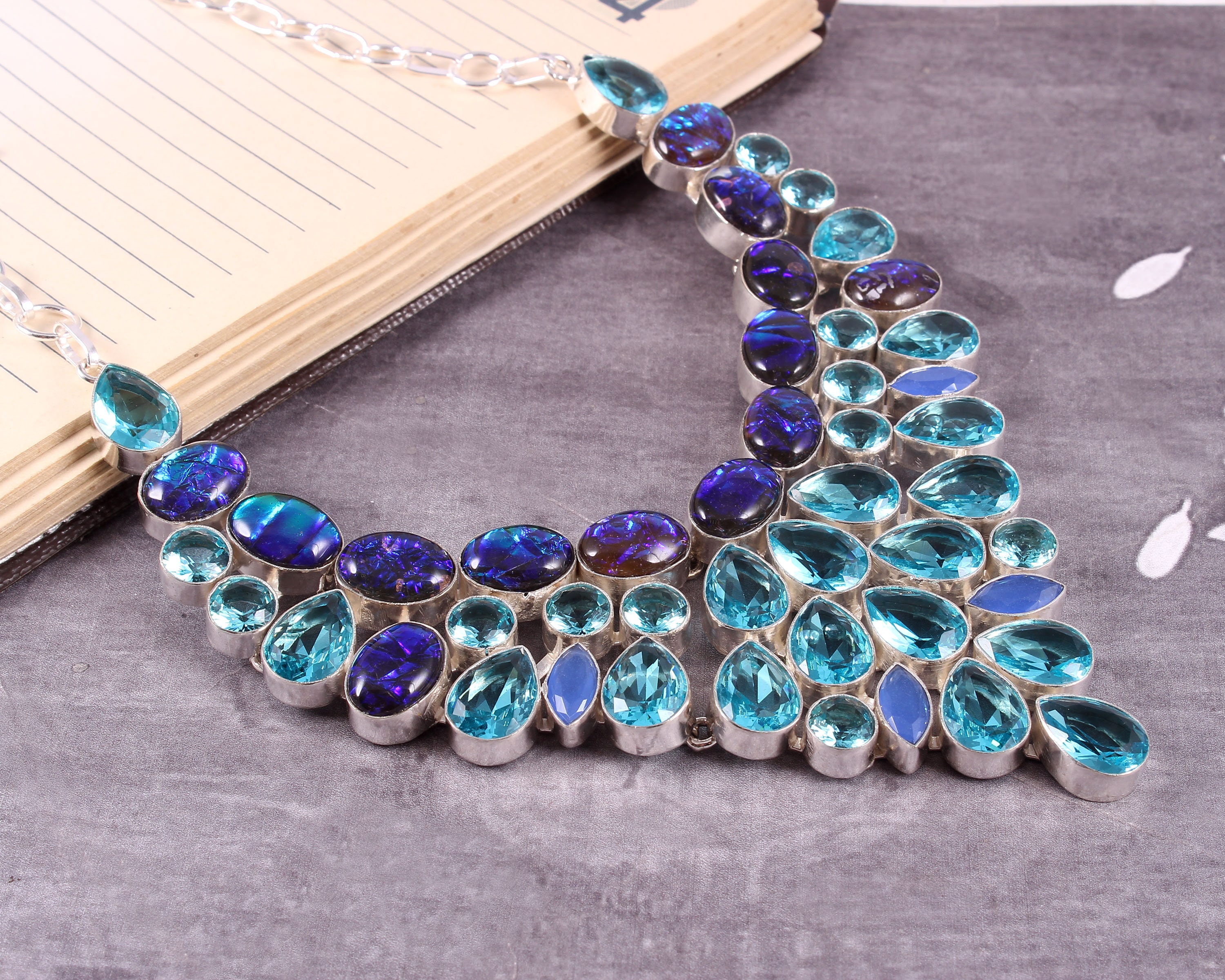 Faceted Blue Topaz Blue Opal 925 Silver Plated Necklace | Etsy