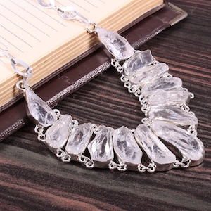 Raw Crystal Choker Necklace: Silver Rough Stone Party Necklace