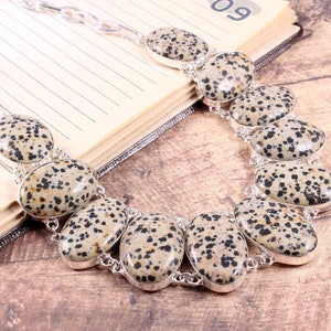 Genuine Dalmatian Jasper 925 Silver Plated Necklace, Dalmatian jewelry, Jasper necklace, Gemstone Necklace