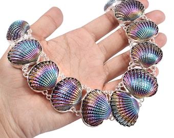 Rainbow Titanium Oyster Shell Gemstone 925 Silver Plated Necklace, Wedding Jewelry,Huge Necklace,Party Wear Necklace,Fashion Jewelry