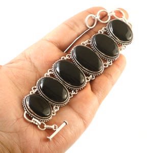 Black Onyx Gemstone 925 Silver Plated Bracelet, Fashion Jewelry